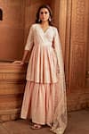 Preevin_Pink Cotton, Tulle, Net Embroidery, Layered Angrakha Anarkali With Dupatta _Online_at_Aza_Fashions