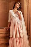 Buy_Preevin_Pink Cotton, Tulle, Net Embroidery, Layered Angrakha Anarkali With Dupatta _Online_at_Aza_Fashions