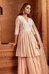 Shop_Preevin_Pink Cotton, Tulle, Net Embroidery, Layered Angrakha Anarkali With Dupatta _Online_at_Aza_Fashions