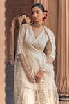 Shop_PREEVIN_Off White Cotton Mulmul Embroidered And Mirror & Sharara Set  _Online_at_Aza_Fashions