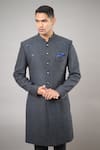 Buy_Para_Blue Silk Jacquard Hand Embroidered Sequins Sherwani And Pant Set  _Online_at_Aza_Fashions