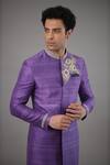 Buy_Para_Purple Silk, Cotton, Polyester Thread Embroidered Short Sherwani Set_Online_at_Aza_Fashions
