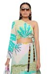 Shop_PS Pret by Payal Singhal_Green Crepe Printed Tropical Asymmetric Skirt Set  _at_Aza_Fashions