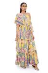 Buy_Payal Singhal_Yellow Crepe Enchanted One Shoulder Cape And Frill Sharara Set _Online_at_Aza_Fashions
