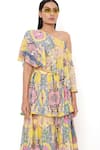 Shop_Payal Singhal_Yellow Crepe Enchanted One Shoulder Cape And Frill Sharara Set _at_Aza_Fashions