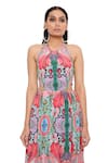 Shop_PS Pret by Payal Singhal_Red Crepe Printed Enchanted Halter Dress  _at_Aza_Fashions