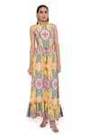 Buy_PS Pret by Payal Singhal_Yellow Crepe Printed Enchanted Halter Cutout Dress  _Online_at_Aza_Fashions