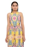 Shop_PS Pret by Payal Singhal_Yellow Crepe Printed Enchanted Halter Cutout Dress  _at_Aza_Fashions