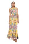 PS Pret by Payal Singhal_Yellow Crepe Printed Enchanted Halter Cutout Dress  _at_Aza_Fashions