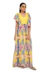 Buy_Payal Singhal_Yellow Crepe Print And Embroidery Enchanted V Neck Dress _Online_at_Aza_Fashions