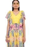 Shop_Payal Singhal_Yellow Crepe Print And Embroidery Enchanted V Neck Dress _at_Aza_Fashions