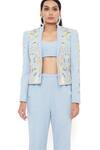 Shop_Payal Singhal_Blue Denim Embroidery Jacket Lapel Collar And Bustier Scoop & Jogger Set _at_Aza_Fashions