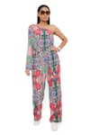 PS Pret by Payal Singhal_Red Crepe Printed Enchanted Asymmetric Jumpsuit  _at_Aza_Fashions