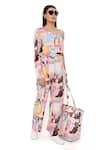 Buy_PS Pret by Payal Singhal_Peach Crepe Printed Trance Asymmetric One Shoulder Jumpsuit  _Online_at_Aza_Fashions