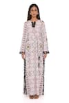 PS Pret by Payal Singhal_Pink Art Crepe Print Mosaic Diamond Notched Kaftan  _Online_at_Aza_Fashions