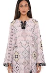 PS Pret by Payal Singhal_Pink Art Crepe Print Mosaic Diamond Notched Kaftan  _at_Aza_Fashions