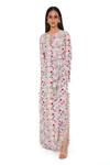 PS Pret by Payal Singhal_Pink Art Crepe Print Floral Garden Notched Kaftan  _Online_at_Aza_Fashions