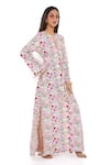 Buy_PS Pret by Payal Singhal_Pink Art Crepe Print Floral Garden Notched Kaftan  _Online_at_Aza_Fashions