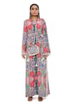 Shop_PS Pret by Payal Singhal_Pink Crepe Printed Enchanted Notched Kaftan  _Online_at_Aza_Fashions