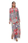 PS Pret by Payal Singhal_Pink Crepe Printed Enchanted Notched Kaftan  _at_Aza_Fashions