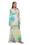 Buy_PS Pret by Payal Singhal_Green Crepe Printed Tropical Notched Kaftan  _Online_at_Aza_Fashions