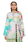 Shop_PS Pret by Payal Singhal_Green Crepe Printed Tropical Notched Kaftan  _at_Aza_Fashions