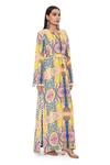 Buy_PS Pret by Payal Singhal_Yellow Crepe Printed Tropical Notched Enchanted Tassel Hem Kaftan  _Online_at_Aza_Fashions