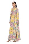 Shop_PS Pret by Payal Singhal_Yellow Crepe Printed Tropical Notched Enchanted Tassel Hem Kaftan  _Online_at_Aza_Fashions