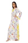 PS Pret by Payal Singhal_Grey Art Crepe Print Bee Garden Notched Kaftan _Online_at_Aza_Fashions