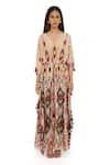 PS Pret by Payal Singhal_Beige Silkmul Mexico V Neck Kaftan  _Online_at_Aza_Fashions