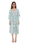 PS Pret by Payal Singhal_Blue Art Crepe Print Floral Garden V Neck Kaftan  _Online_at_Aza_Fashions