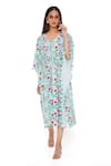 Buy_PS Pret by Payal Singhal_Blue Art Crepe Print Floral Garden V Neck Kaftan  _Online_at_Aza_Fashions