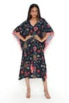 Buy_PS Pret by Payal Singhal_Blue Art Crepe Printed Spring V Neck Kaftan  _at_Aza_Fashions