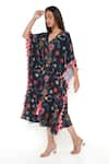 PS Pret by Payal Singhal_Blue Art Crepe Printed Spring V Neck Kaftan  _Online_at_Aza_Fashions