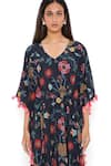 PS Pret by Payal Singhal_Blue Art Crepe Printed Spring V Neck Kaftan  _at_Aza_Fashions