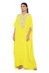 Shop Payal Singhal Green Crepe Embroidery Thread Notched Placement Floral Kaftan Online at Aza Fashions Shop_Payal Singhal_Green Crepe Embroidery Thread Notched Placement Floral Kaftan _Online_at_Aza_Fashions