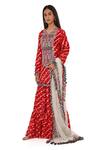 Payal Singhal_Red Silk, Net Bandhani, Leheriya Pattern Notched Kurta Sharara Set _Online_at_Aza_Fashions