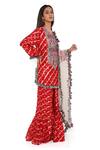 Buy_Payal Singhal_Red Silk, Net Bandhani, Leheriya Pattern Notched Kurta Sharara Set _Online_at_Aza_Fashions