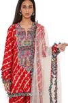 Payal Singhal_Red Silk, Net Bandhani, Leheriya Pattern Notched Kurta Sharara Set _at_Aza_Fashions