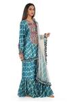 Buy_Payal Singhal_Blue Silk Bandhani Notched Leheriya Kurta Sharara Set _Online_at_Aza_Fashions