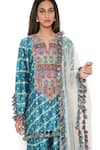 Shop_Payal Singhal_Blue Silk Bandhani Notched Leheriya Kurta Sharara Set _Online_at_Aza_Fashions