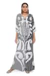 PS Pret by Payal Singhal_Black Crepe Printed Uzbek Notched Kaftan And Palazzo Set  _at_Aza_Fashions