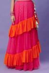 Payal Singhal_Pink Georgette Embroidered V Neck Colorblock Frill Lehenga With Blouse _Online_at_Aza_Fashions