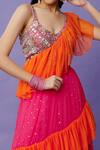 Buy_Payal Singhal_Pink Georgette Embroidered V Neck Colorblock Frill Lehenga With Blouse _Online_at_Aza_Fashions