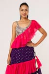 Buy_Payal Singhal_Pink Georgette Embroidered V Colorblock Frill Lehenga With Sleeveless Blouse _Online_at_Aza_Fashions