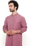 Shop_PS Men by Payal Singhal_Pink Linen Plain Bomber Kurta And Joggers Set _at_Aza_Fashions