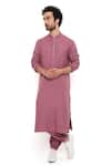 Shop_PS Men by Payal Singhal_Pink Linen Plain Bomber Kurta And Joggers Set _Online_at_Aza_Fashions