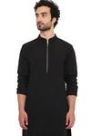 Shop_PS Men by Payal Singhal_Black Linen Plain Solid Bomber Kurta And Joggers Set _at_Aza_Fashions