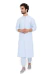 Shop_PS Men by Payal Singhal_Blue Lycra Striped Bomber Kurta And Jogger Pant Set _Online_at_Aza_Fashions