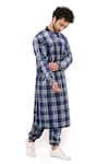 Buy_PS Men by Payal Singhal_Blue Velvet Checkered Bomber Kurta And Joggers Set  _Online_at_Aza_Fashions